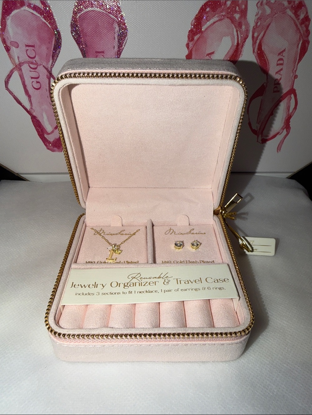 Compact Pink Velvet Jewelry Organizer & Travel Case